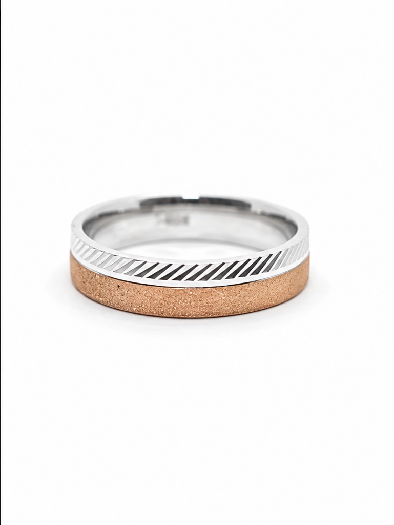 925 Sterling Silver Rose Gold Men’s Band Ring | Two-Tone Designer Gents Ring R0682