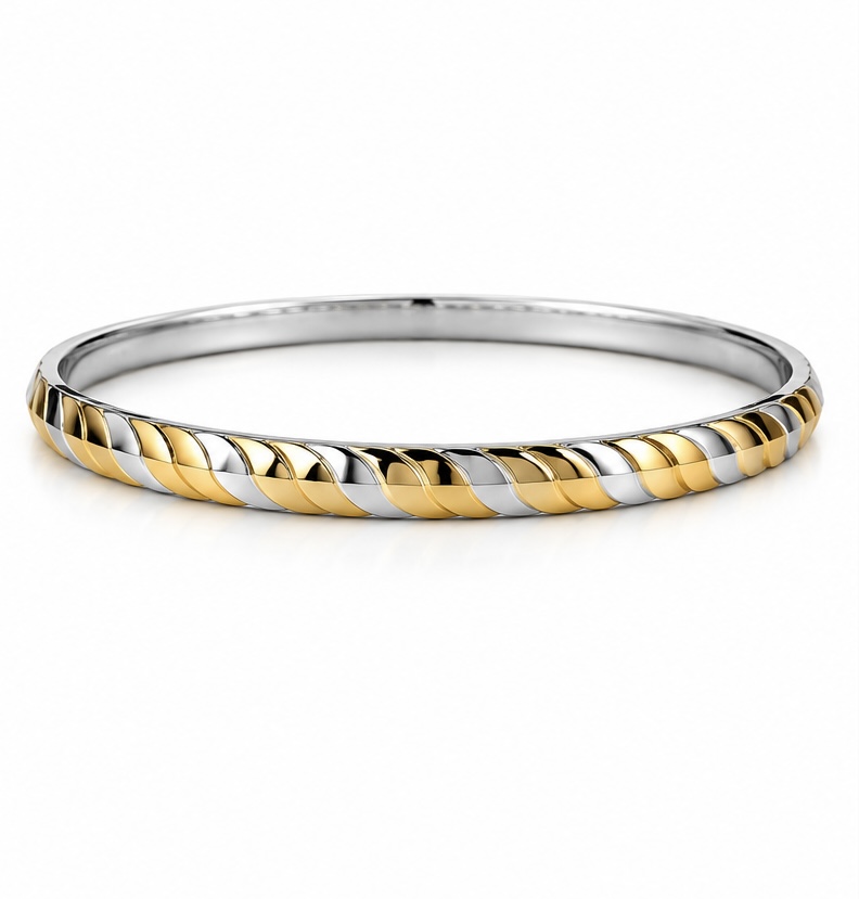 925 Sterling Silver Gold-Tone Men’s Kada | Premium Two-Tone Designer Silver Bracelet KADA228