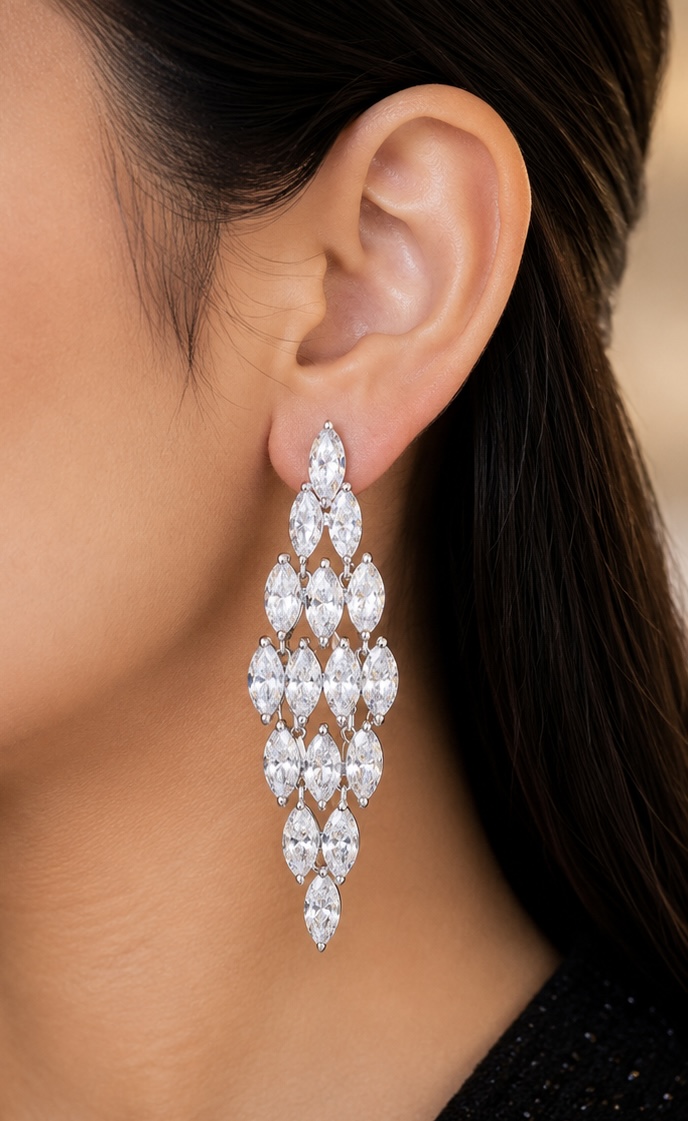 925 Sterling Silver White Stone Cocktail Earrings | Elegant Party Wear Earrings