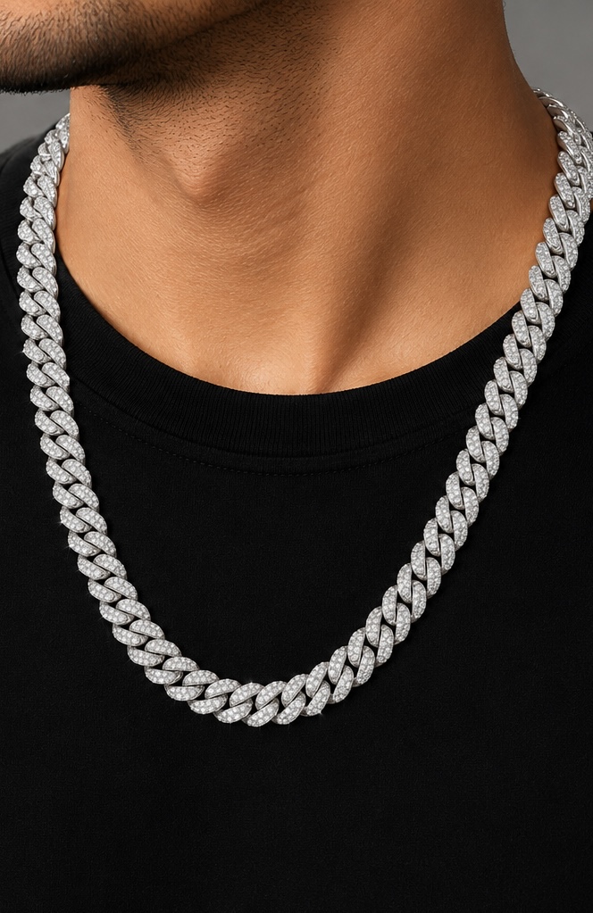 Iced Out Cuban Link Silver Chain for Men | 925 Sterling Silver CH476