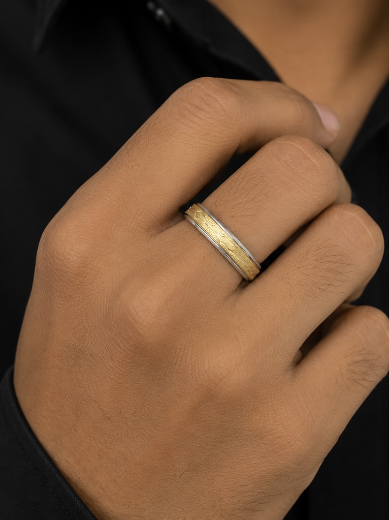 925 Sterling Silver Gold-Tone Men’s Band Ring | Classic Two-Tone Gents Ring