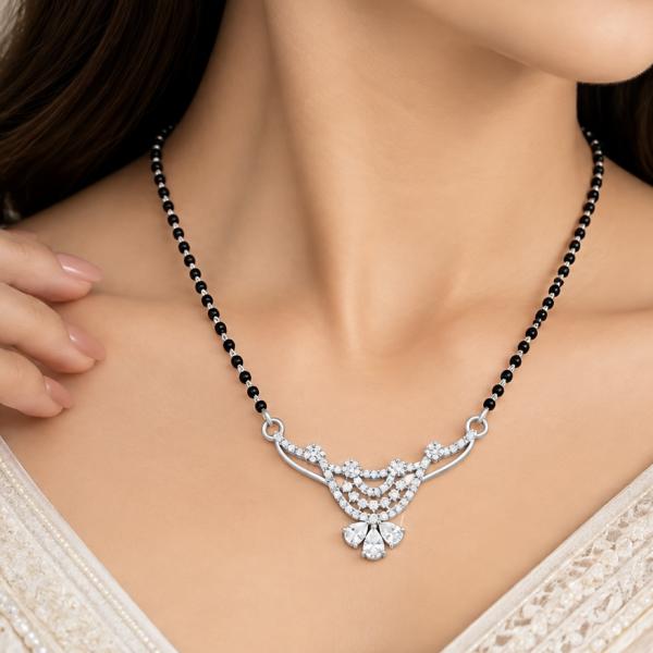 925 Silver Mangalsutra for Women – Multi-Layer Stone Pendant MS041