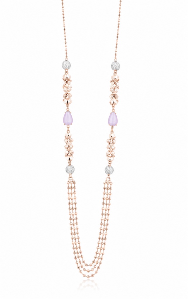 925 Sterling Silver Rose Gold Italian Chain with Pink Stones | Elegant Women’s Designer Necklace CH535