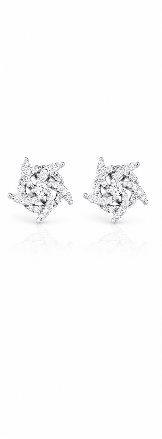 925 Sterling Silver Floral White Stone Stud Earrings | Designer Party Wear Earrings ER250