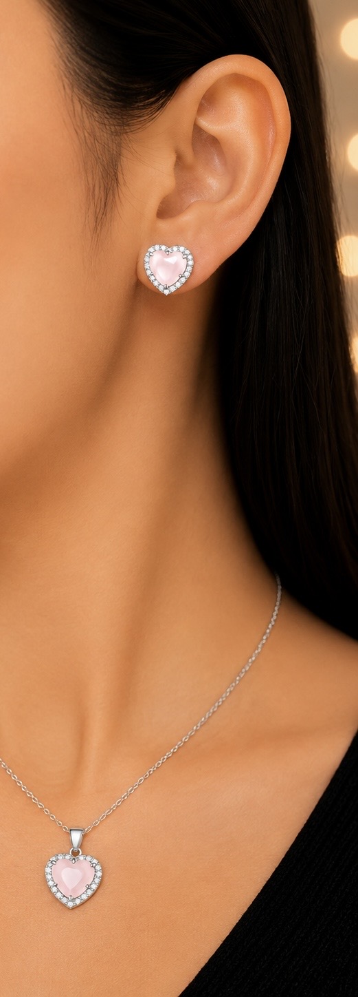 925 Sterling Silver Heart Shaped Chain Pendant Set with Earrings | Daily Wear Jewellery Set PS066