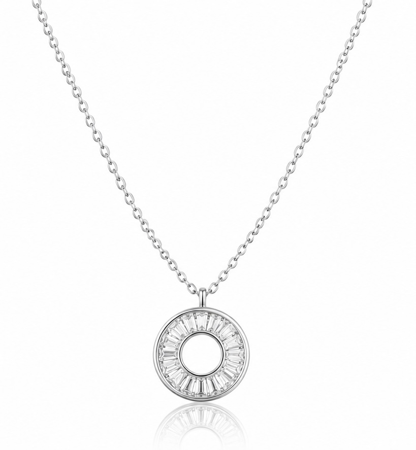 925 Sterling Silver Circular White Stone Pendant Necklace | Elegant Daily Wear Chain Pendant for Women PS059