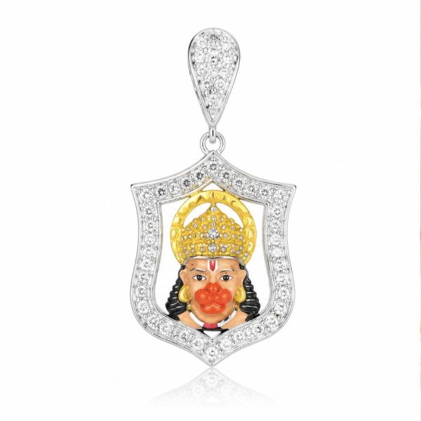 925 Sterling Silver Lord Hanuman Pendant with CZ Frame | Hallmarked Bajrangbali Silver Locket Lk245