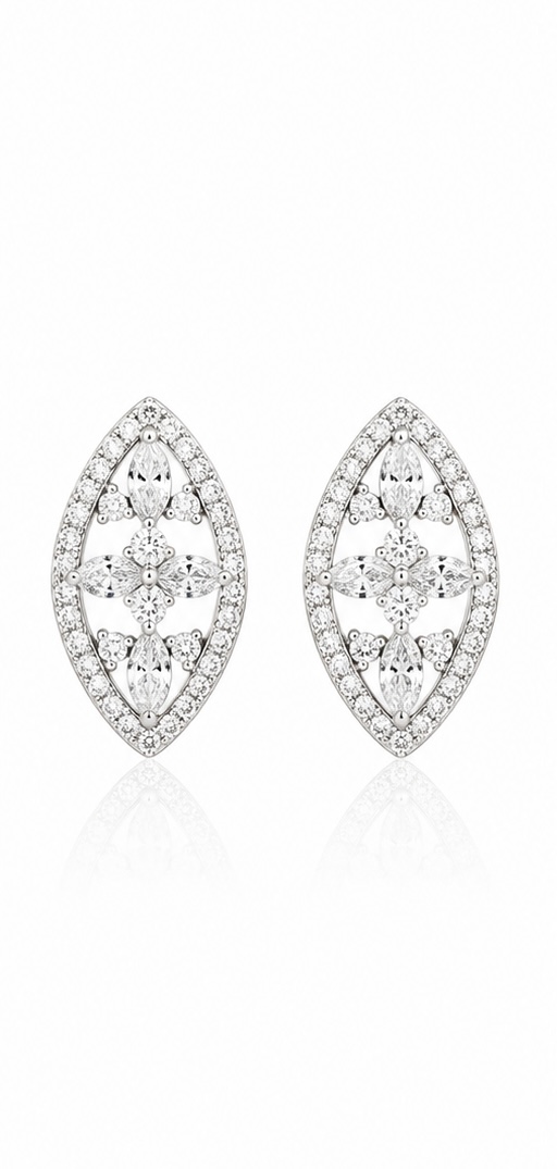 925 Sterling Silver Floral White Stone Stud Earrings | Designer Party Wear Earrings ER246