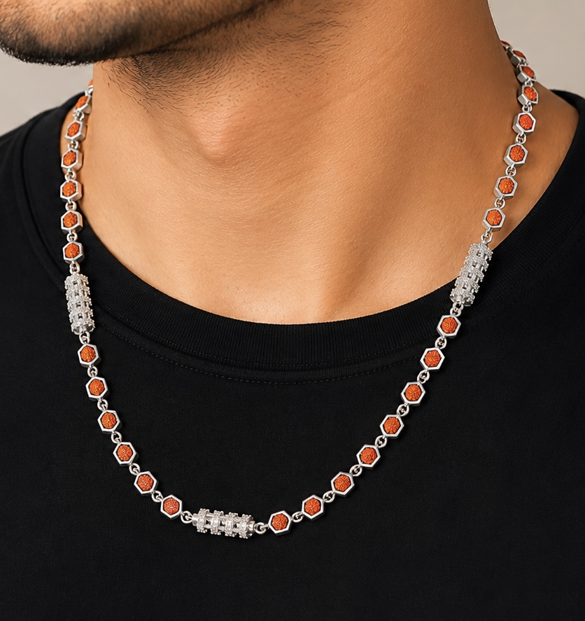 925 Sterling Silver Rudraksha Chain for Men CH181