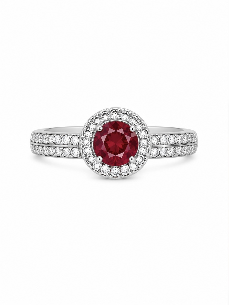 Ruby Halo Silver Ring for Women | 925 Sterling Silver Ring R0780