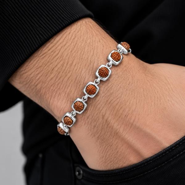 Men’s 925 Sterling Silver Rudraksha Bracelet | Spiritual Designer Silver Bracelet for Gents BR108