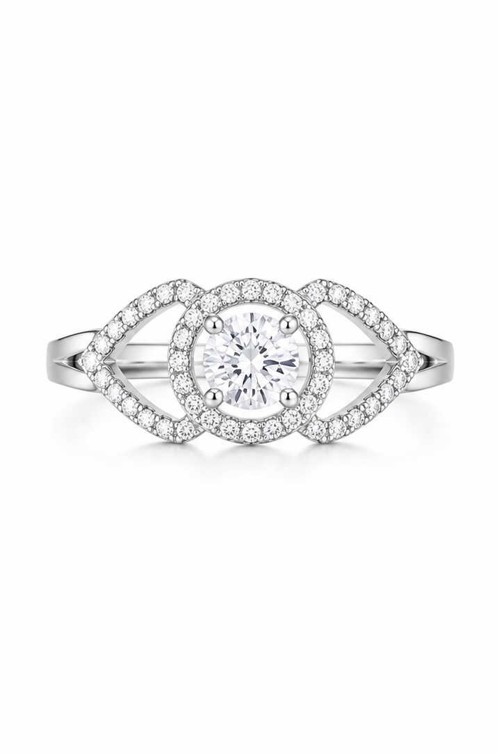 Halo Solitaire Silver Ring for Women | 925 Sterling Silver Ring R0767