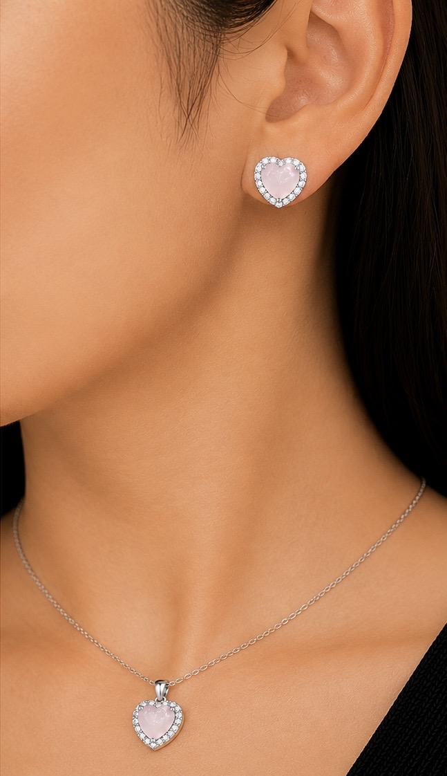 925 Sterling Silver Heart Shaped Chain Pendant Set with Earrings | Daily Wear Jewellery Set PS066