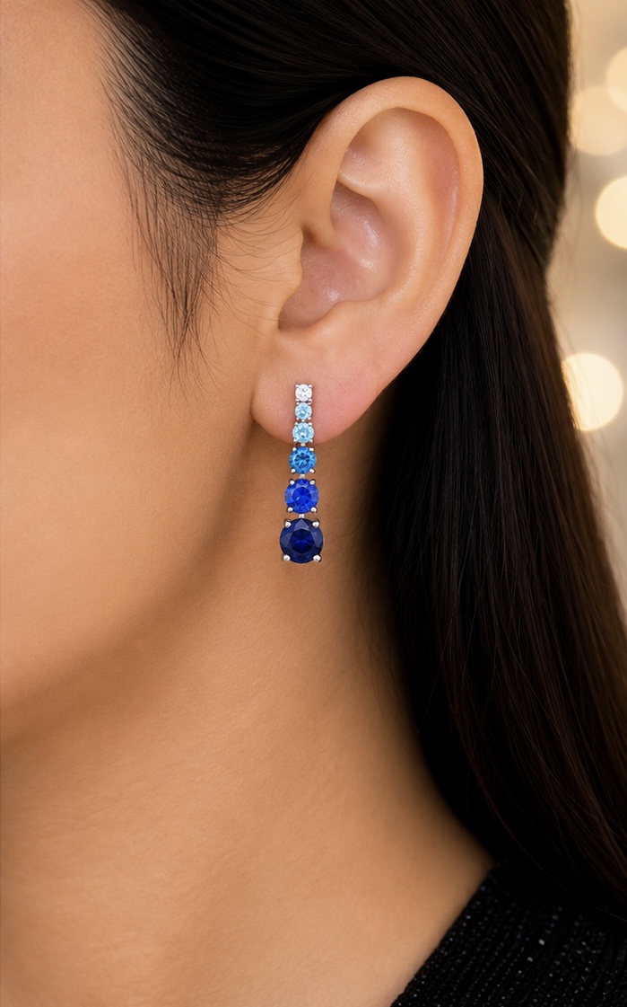 925 Sterling Silver Blue Stone Dangle Earrings | Elegant Dangling Earrings for Women | ER134