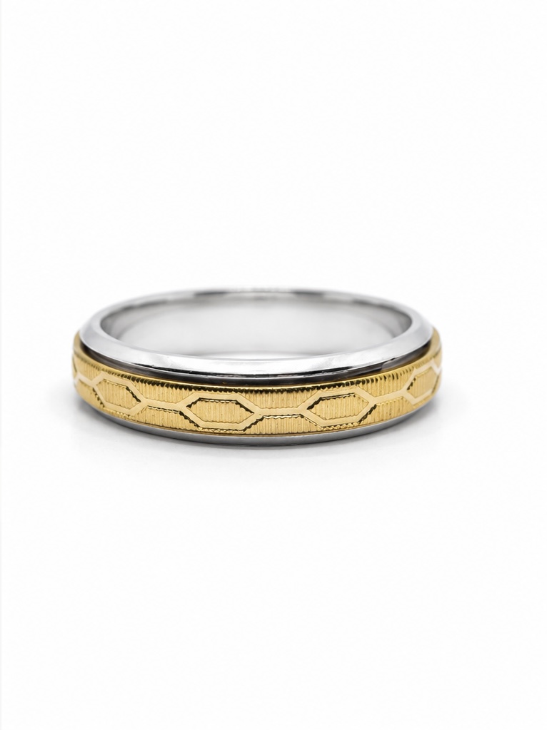 925 Sterling Silver Gold-Tone Men’s Band Ring | Classic Two-Tone Gents Ring