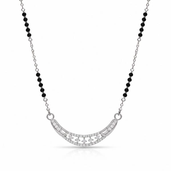 925 Sterling Silver Mangalsutra for Women – Elegant Curve Pendant MS048