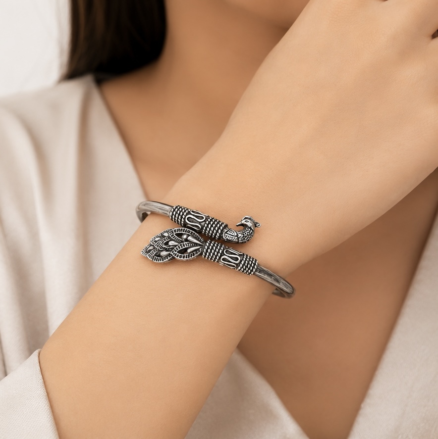 Antique Peacock Silver Kada for Women | 925 Sterling Silver KADA004