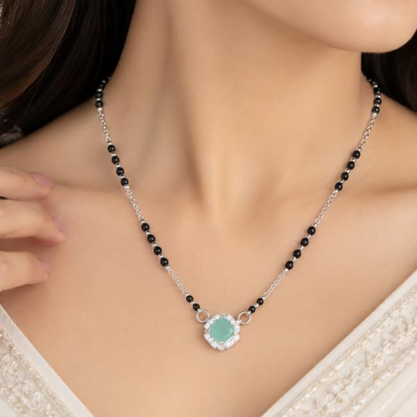 925 Silver Mangalsutra for Women – Green Stone Designer Pendant MS059