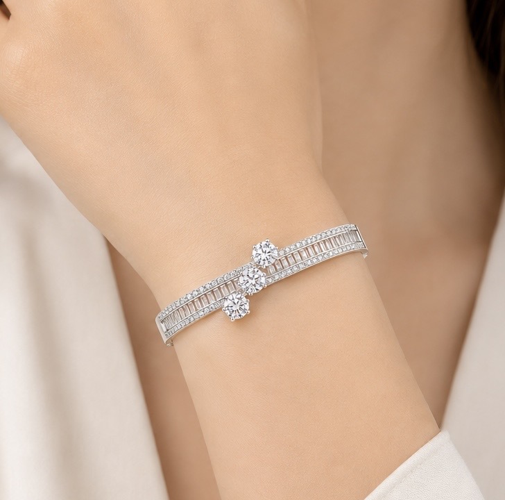 Triple Solitaire Silver Bracelet Kada for Women | 925 Sterling Silver KADA157