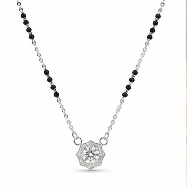 925 Silver Mangalsutra for Women – Floral Halo Pendant MS049