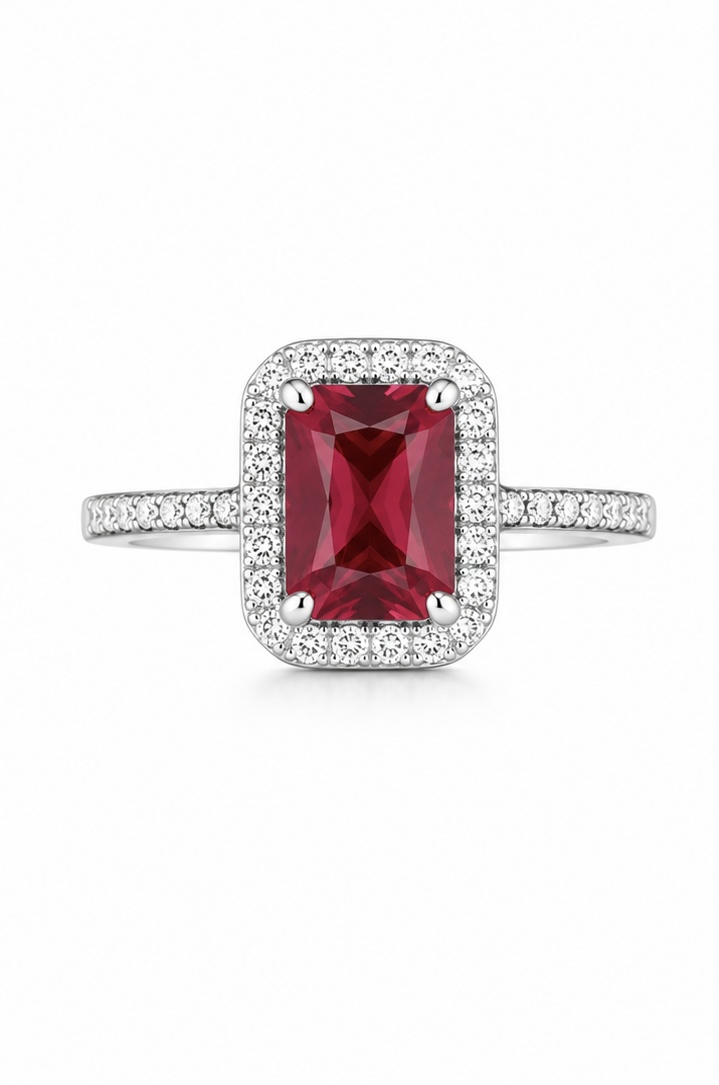 Rectangle Ruby Silver Ring for Women | 925 Sterling Silver Ring R0808
