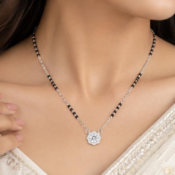 925 Silver Mangalsutra for Women – Floral Halo Pendant MS049