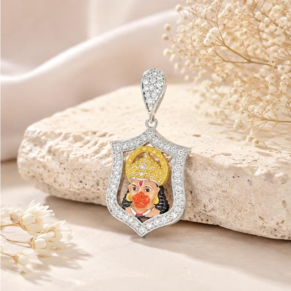 925 Sterling Silver Lord Hanuman Pendant with CZ Frame | Hallmarked Bajrangbali Silver Locket Lk245